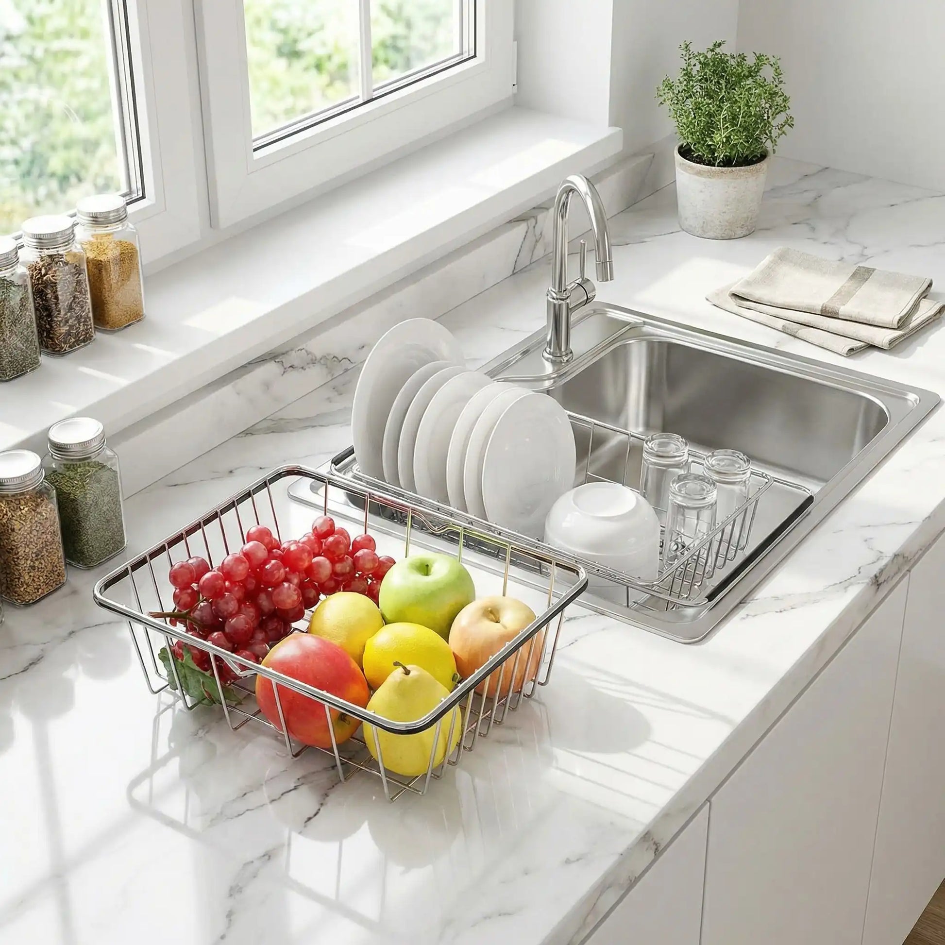egouttoir vaisselle | Rétractable Inox - Cuisine infinie