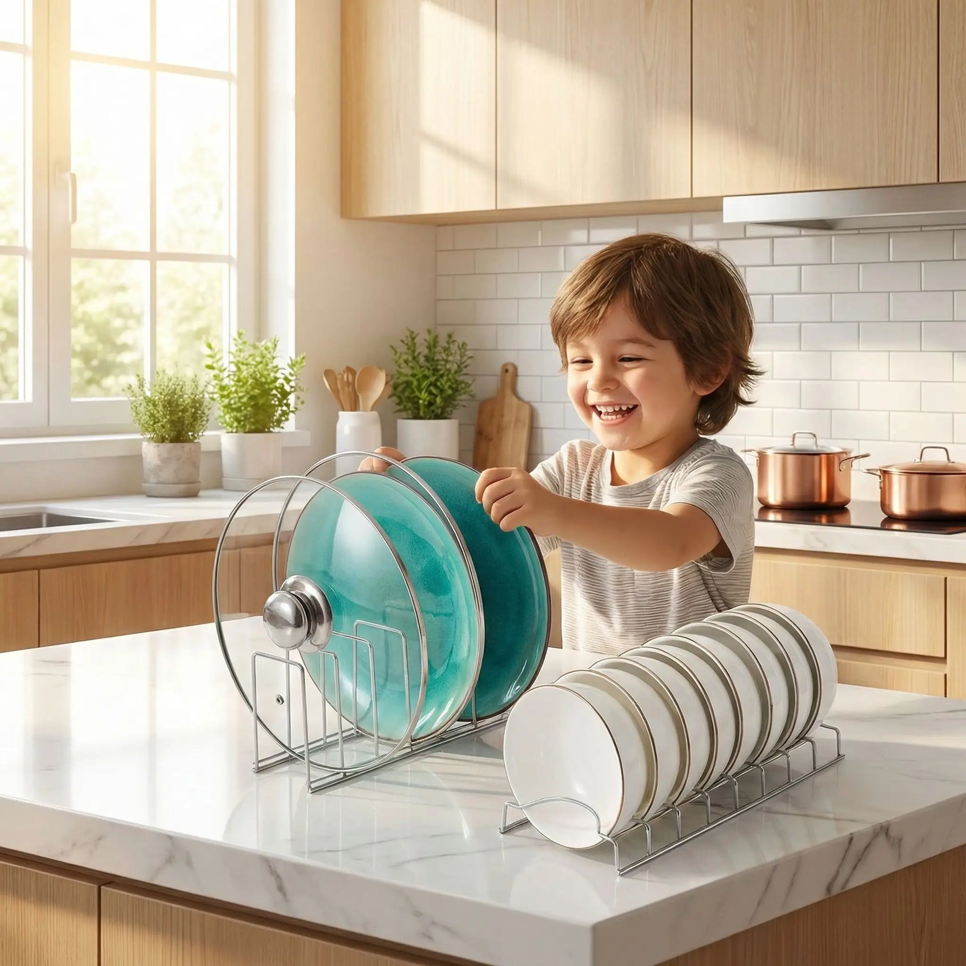 Égouttoir vaisselle de 2 pièces utilisés avec un jeune enfant